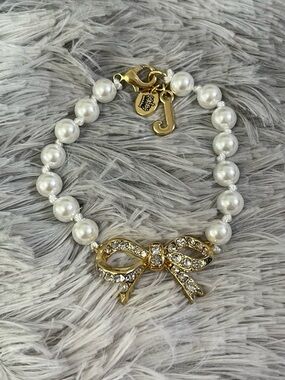 Juicy Couture Faux Pearl Clear Stones Bow Bracelet